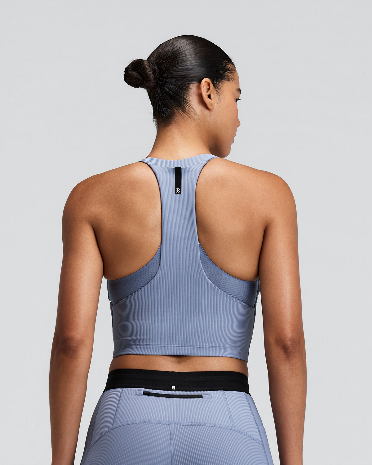 Bandit Women's Striped Cadence™ Zip Front T-Back Race Crop - Steel Horizon/Pavilion Blue