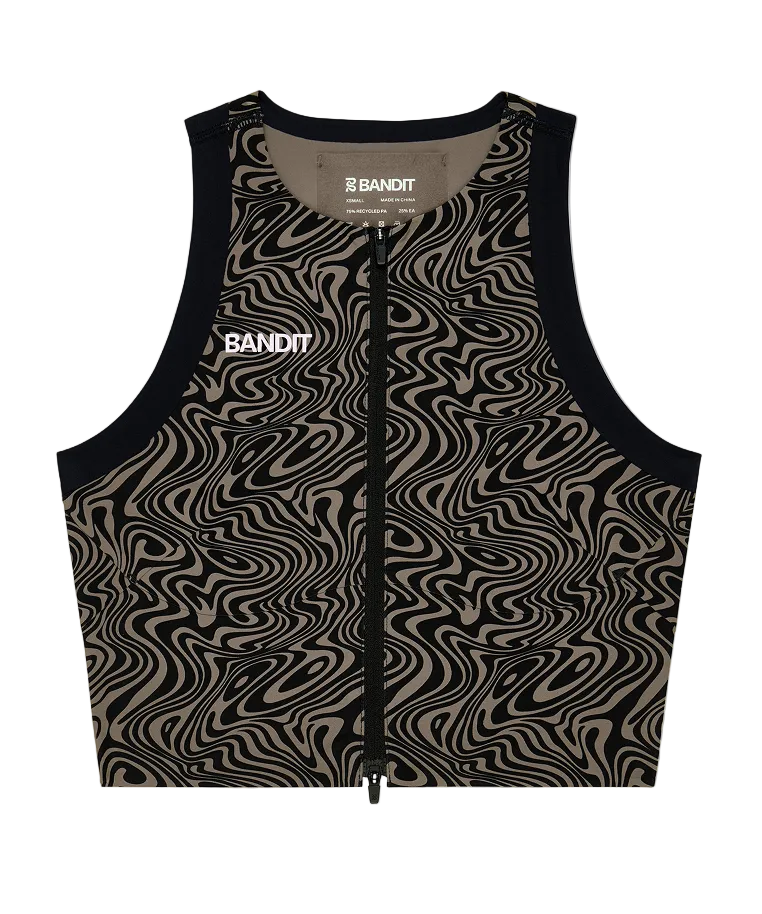 Bandit Women's Adapto™ 2-Way Zip Race Crop - Melted Marble Cocoa / Black