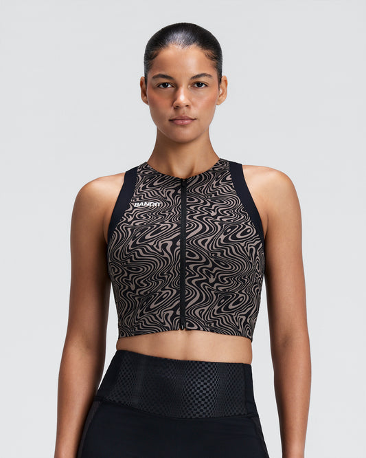Bandit Women's Adapto™ 2-Way Zip Race Crop - Melted Marble Cocoa / Black