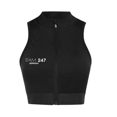 247 Represent Zip Front Performance Crop - Black