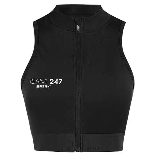 247 Represent Zip Front Performance Crop - Black