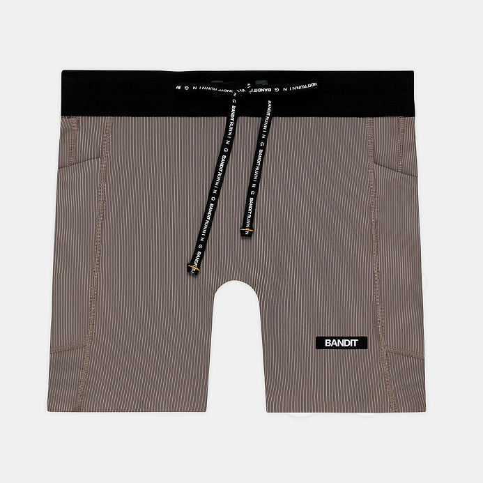 Bandit Women's Striped Cadence™ 5" Compression Shorts - Concrete Taupe / Cocoa