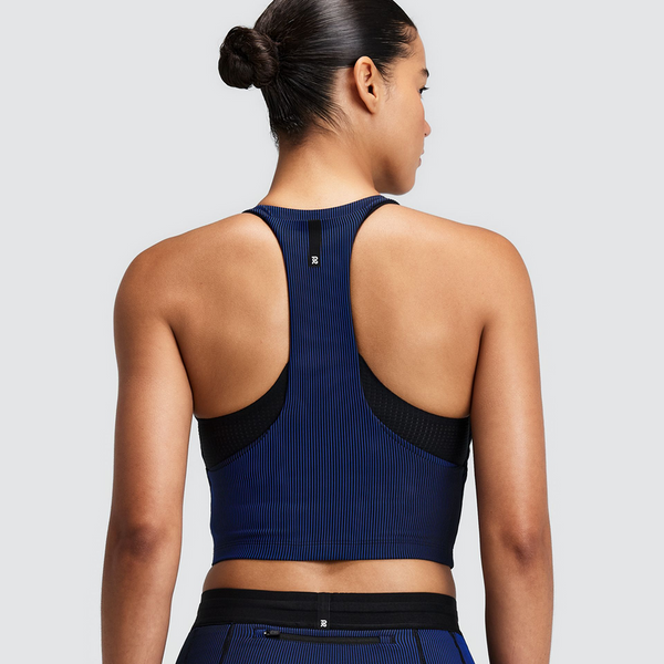 Bandit Women's Striped Cadence™ Zip Front T-Back Race Crop - Black/Bauhaus Blue