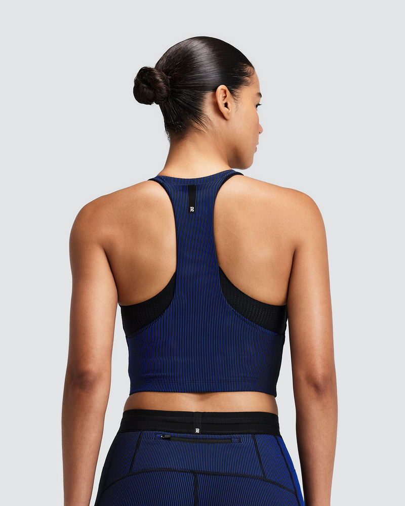 Bandit Women's Striped Cadence™ Zip Front T-Back Race Crop - Black/Bauhaus Blue