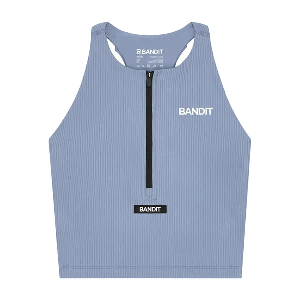 Bandit Women's Striped Cadence™ Zip Front T-Back Race Crop - Steel Horizon/Pavilion Blue