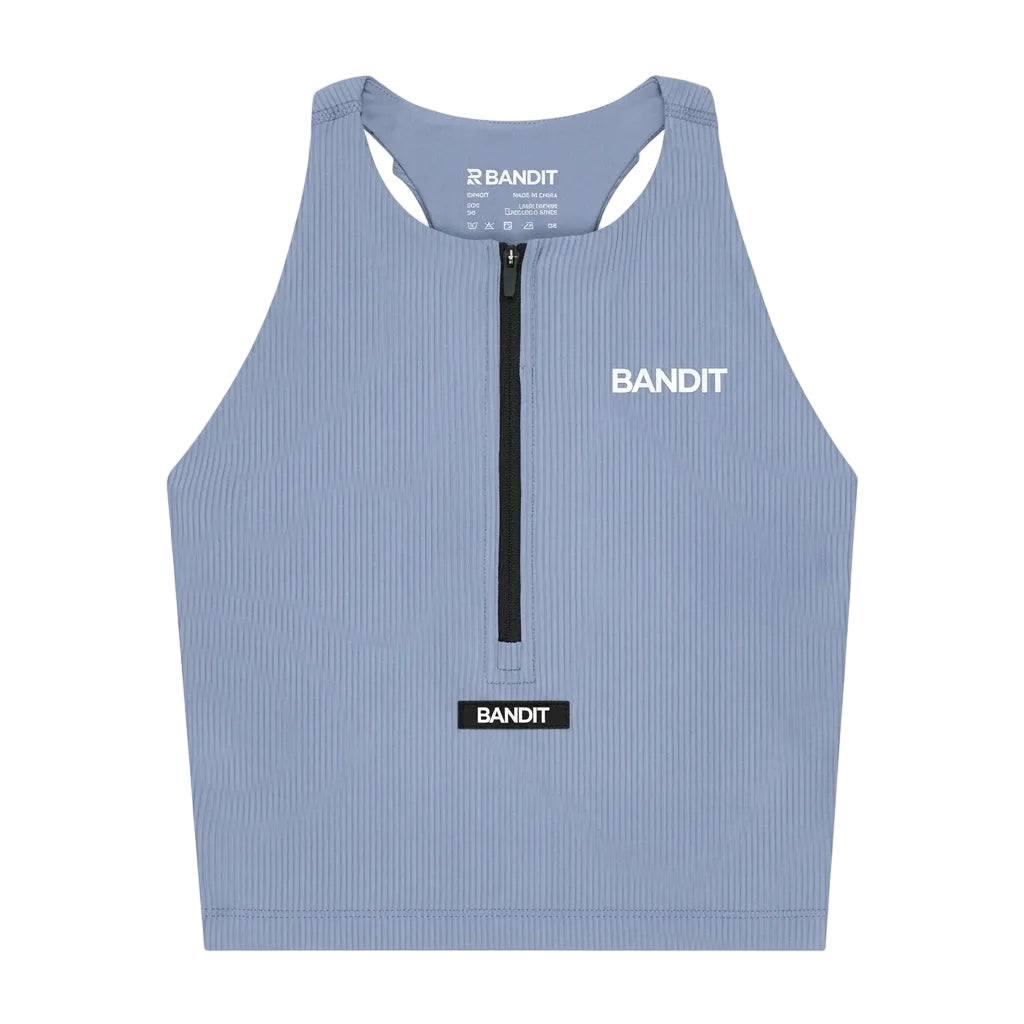 Bandit Women's Striped Cadence™ Zip Front T-Back Race Crop - Steel Horizon/Pavilion Blue