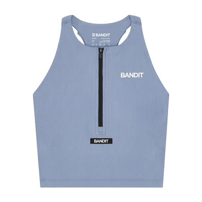 Bandit Women's Striped Cadence™ Zip Front T-Back Race Crop - Steel Horizon/Pavilion Blue