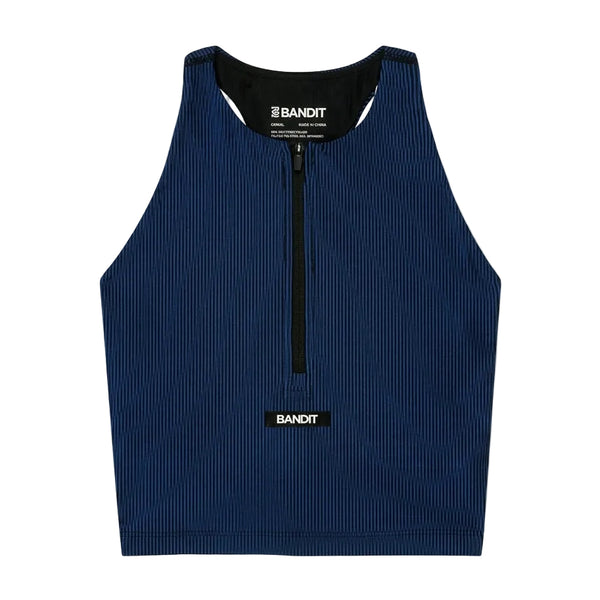Bandit Women's Striped Cadence™ Zip Front T-Back Race Crop - Black/Bauhaus Blue