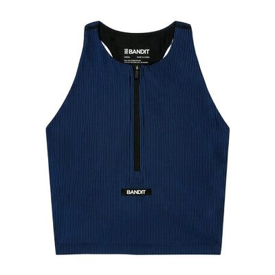 Bandit Women's Striped Cadence™ Zip Front T-Back Race Crop - Black/Bauhaus Blue