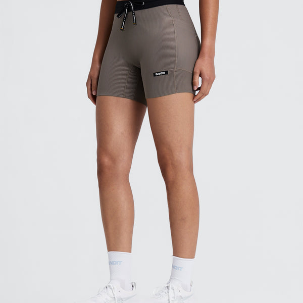 Bandit Women's Striped Cadence™ 5" Compression Shorts - Concrete Taupe / Cocoa